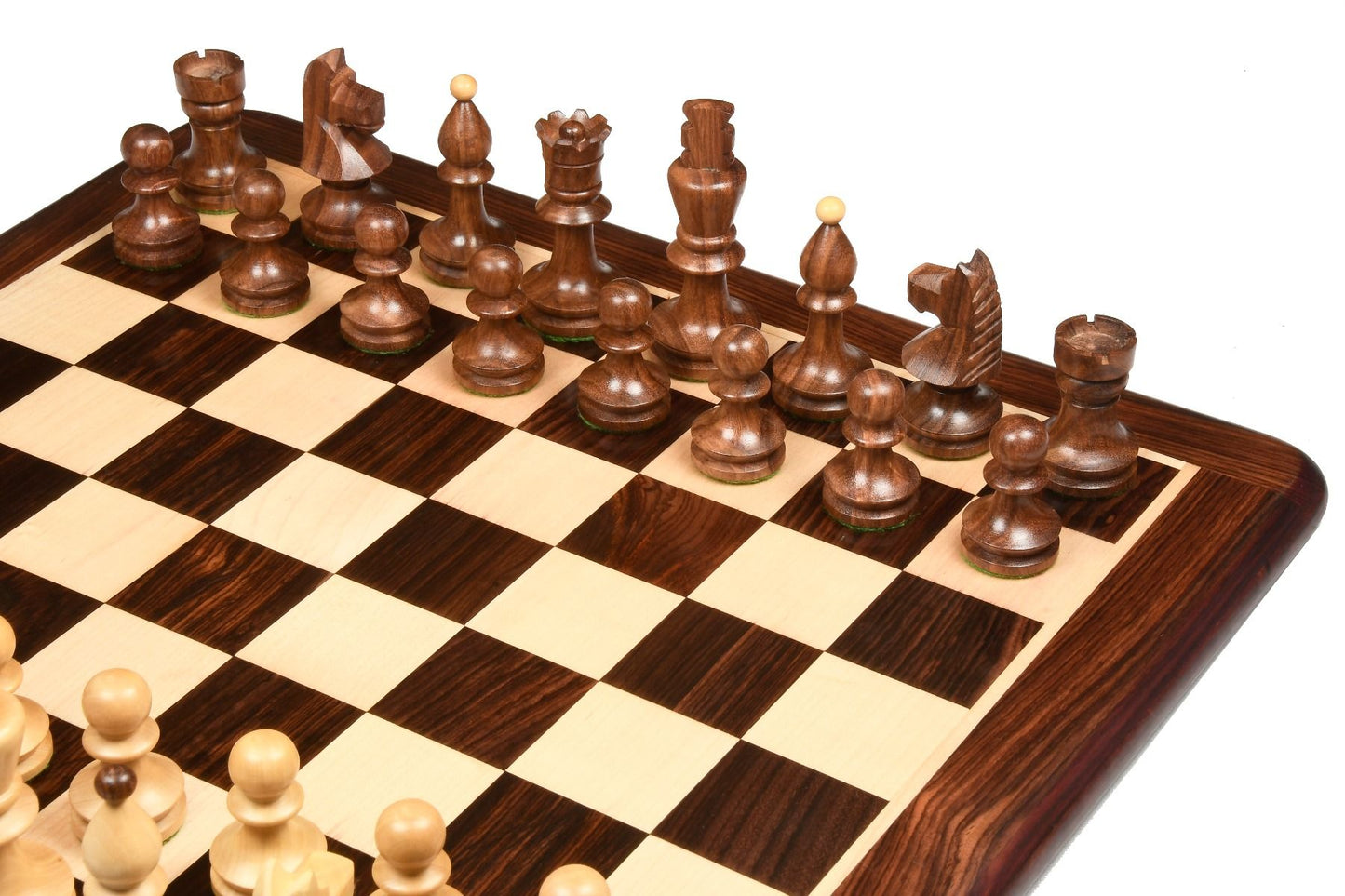 Repro Romanian-Hungarian National Tournament Pieces in Sheesham/Boxwood - 3.8" King with Board