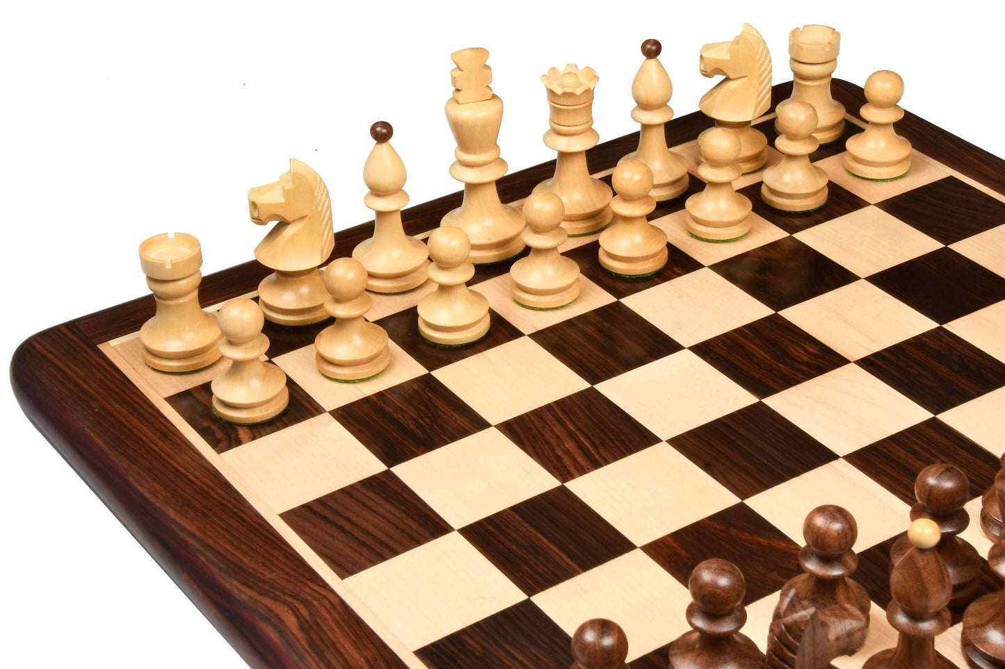 Repro Romanian-Hungarian National Tournament Pieces in Sheesham/Boxwood - 3.8" King with Board