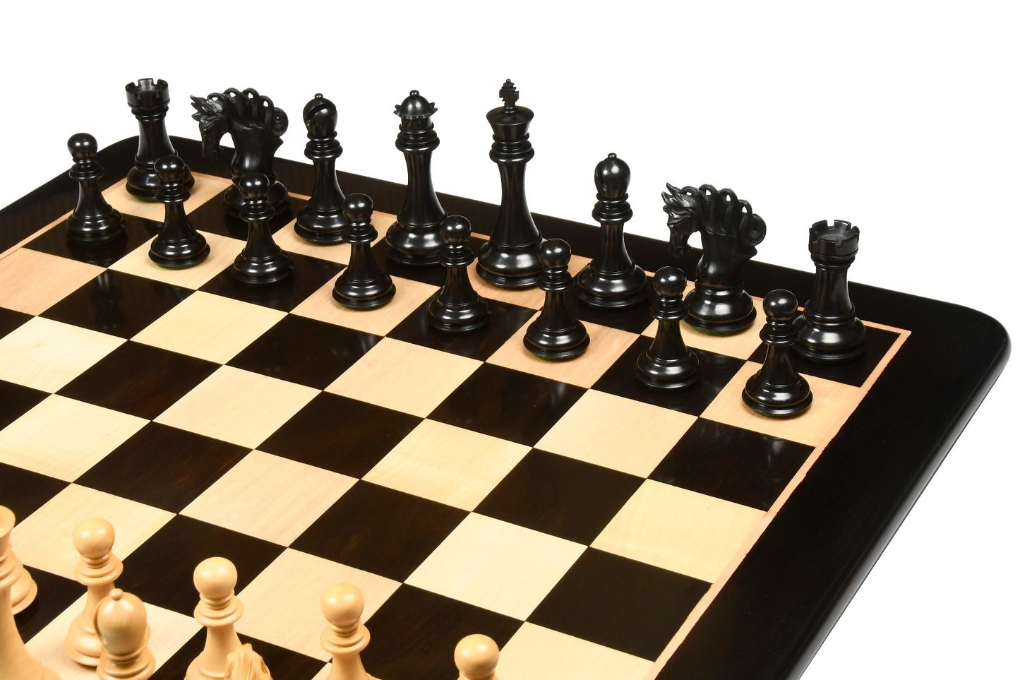 Combo of The Pegasus Series Artisan Staunton Chess Pieces ver 2.0 in Ebony / Boxwood - 4.6" King with Wooden Indian Handmade Chess Board 23" - 60 mm