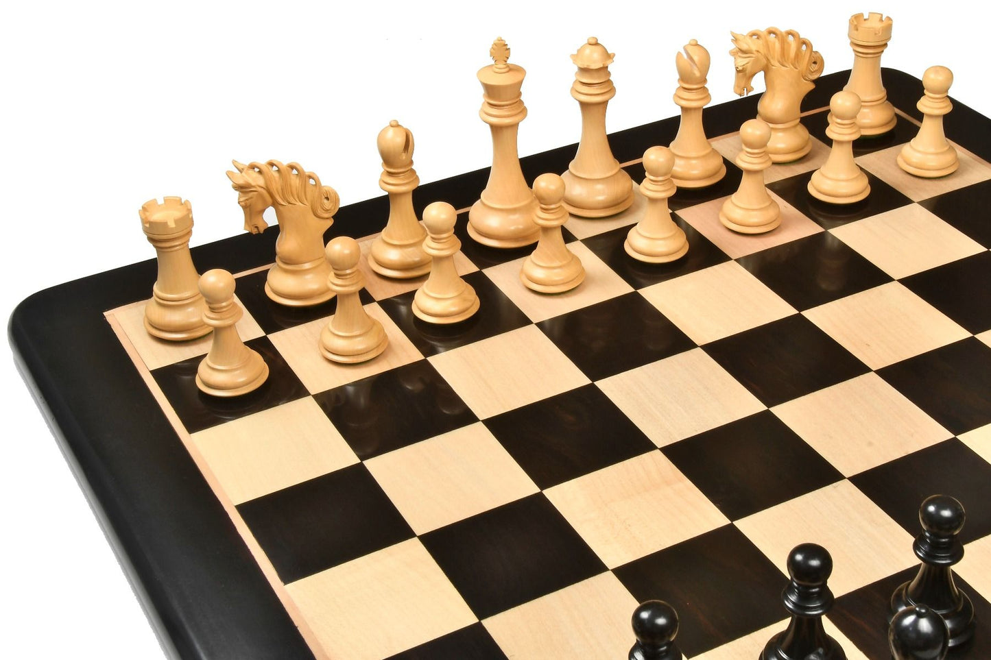 Combo of The Pegasus Series Artisan Staunton Chess Pieces ver 2.0 in Ebony / Boxwood - 4.6" King with Wooden Indian Handmade Chess Board 23" - 60 mm