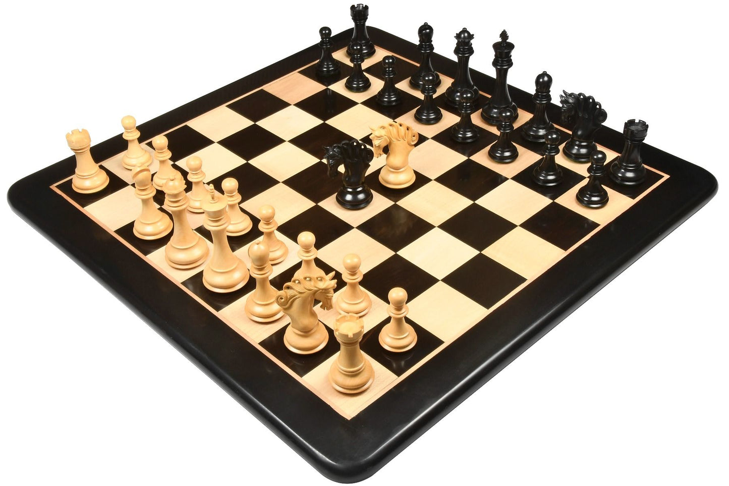 Combo of The Pegasus Series Artisan Staunton Chess Pieces ver 2.0 in Ebony / Boxwood - 4.6" King with Wooden Indian Handmade Chess Board 23" - 60 mm