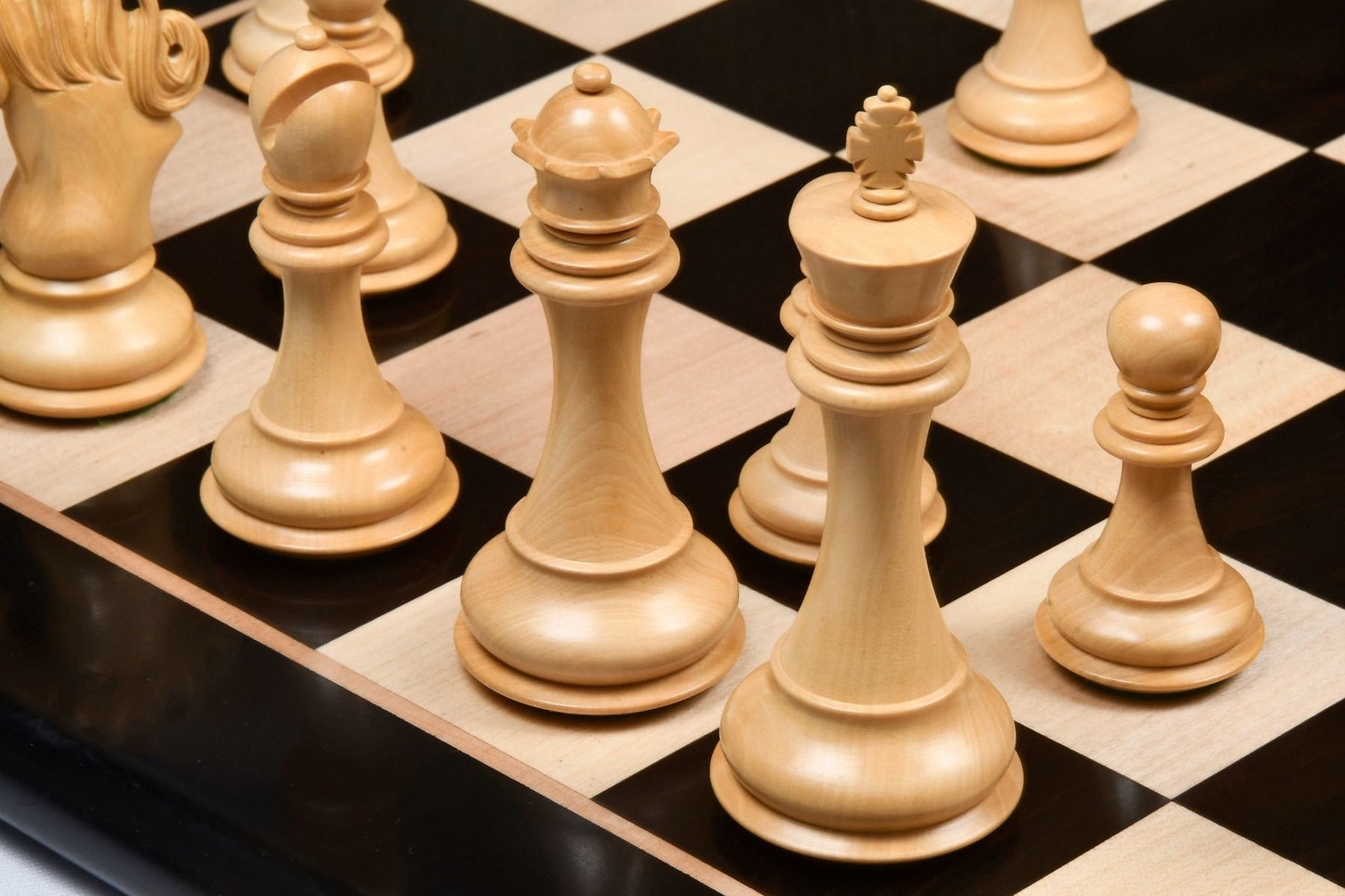 Combo of The Pegasus Series Artisan Staunton Chess Pieces ver 2.0 in Ebony / Boxwood - 4.6" King with Wooden Indian Handmade Chess Board 23" - 60 mm