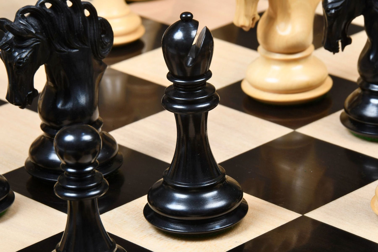 Combo of The Pegasus Series Artisan Staunton Chess Pieces ver 2.0 in Ebony / Boxwood - 4.6" King with Wooden Indian Handmade Chess Board 23" - 60 mm