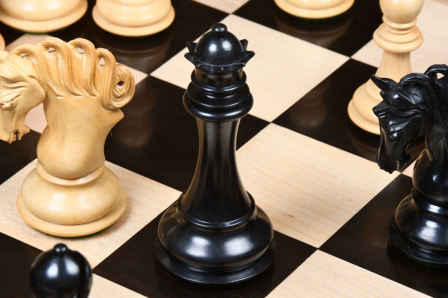 Combo of The Pegasus Series Artisan Staunton Chess Pieces ver 2.0 in Ebony / Boxwood - 4.6" King with Wooden Indian Handmade Chess Board 23" - 60 mm