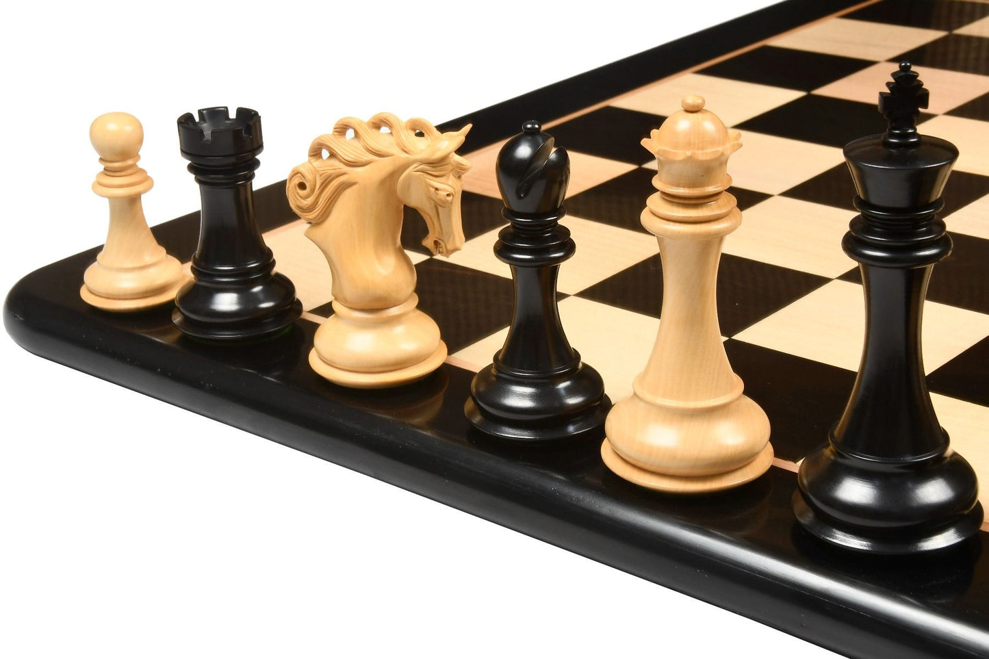 Combo of The Pegasus Series Artisan Staunton Chess Pieces ver 2.0 in Ebony / Boxwood - 4.6" King with Wooden Indian Handmade Chess Board 23" - 60 mm