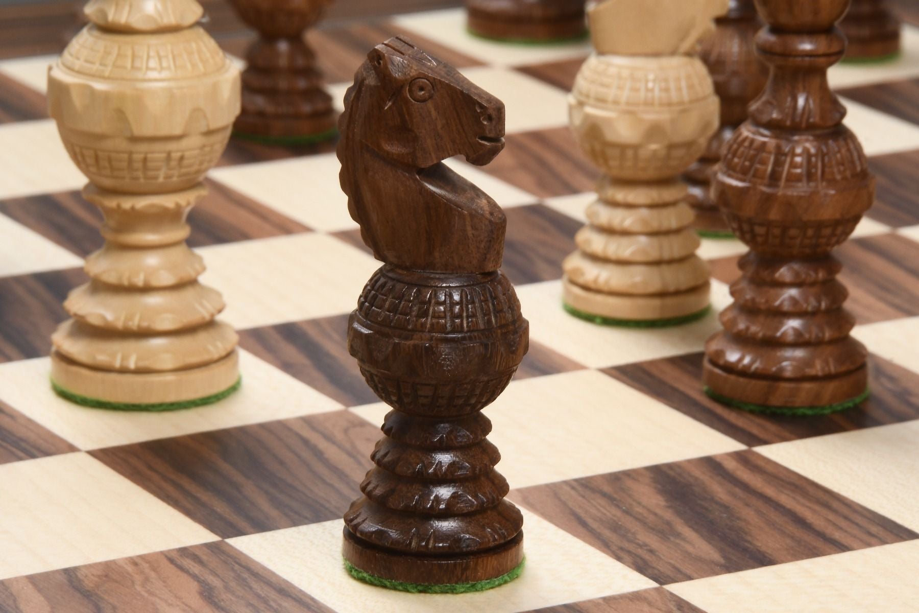 Combo of The Traditional Indian Hand Carving Chess Pieces in Sheesham & Box  Wood - 5.1 King with Chess Board