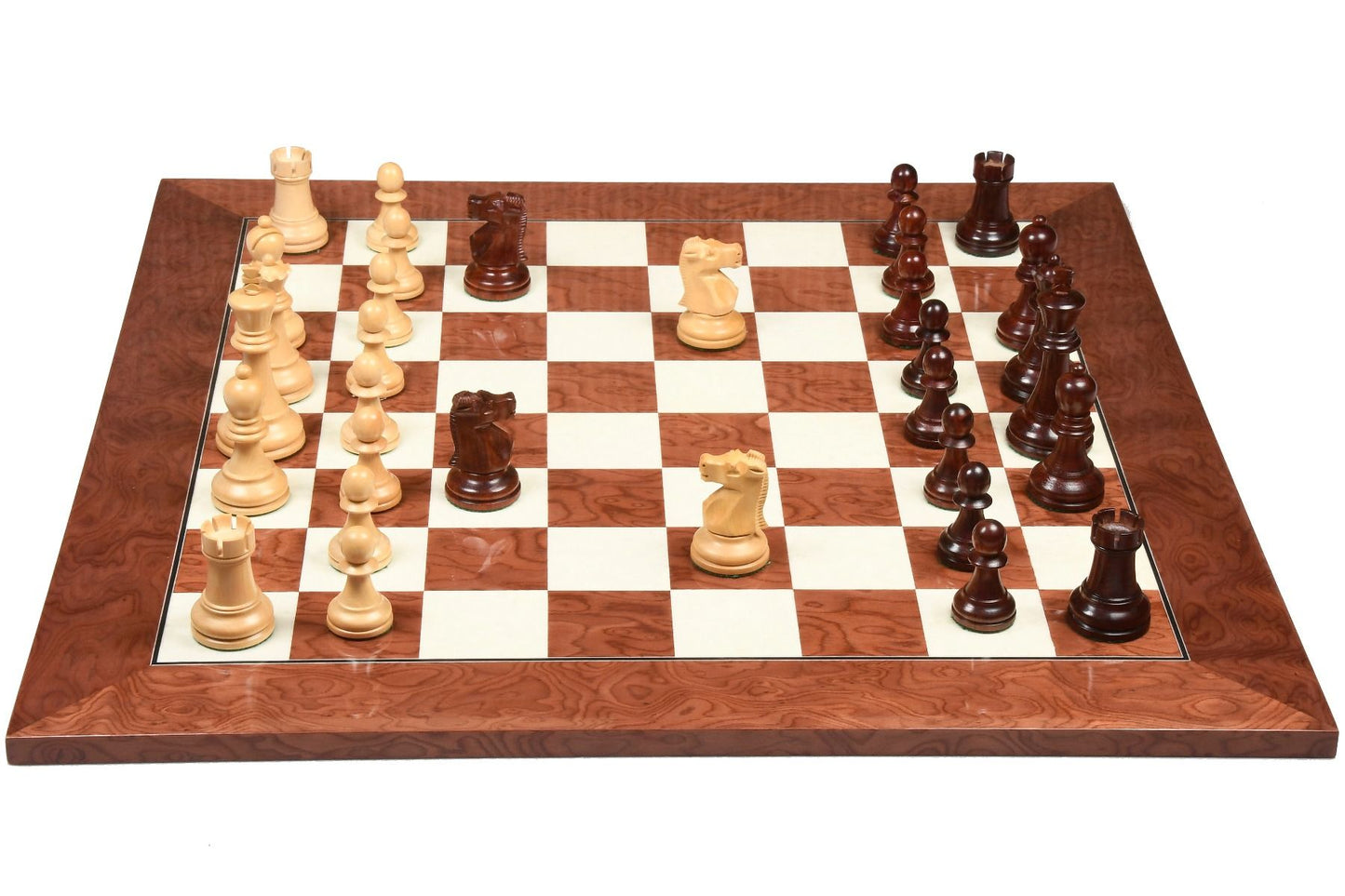 Combo of 1972 Reproduced Fischer-Spassky Staunton Pattern Chess Pieces V2.0 in Bud Rosewood & Boxwood - 3.75" King with Chess Board