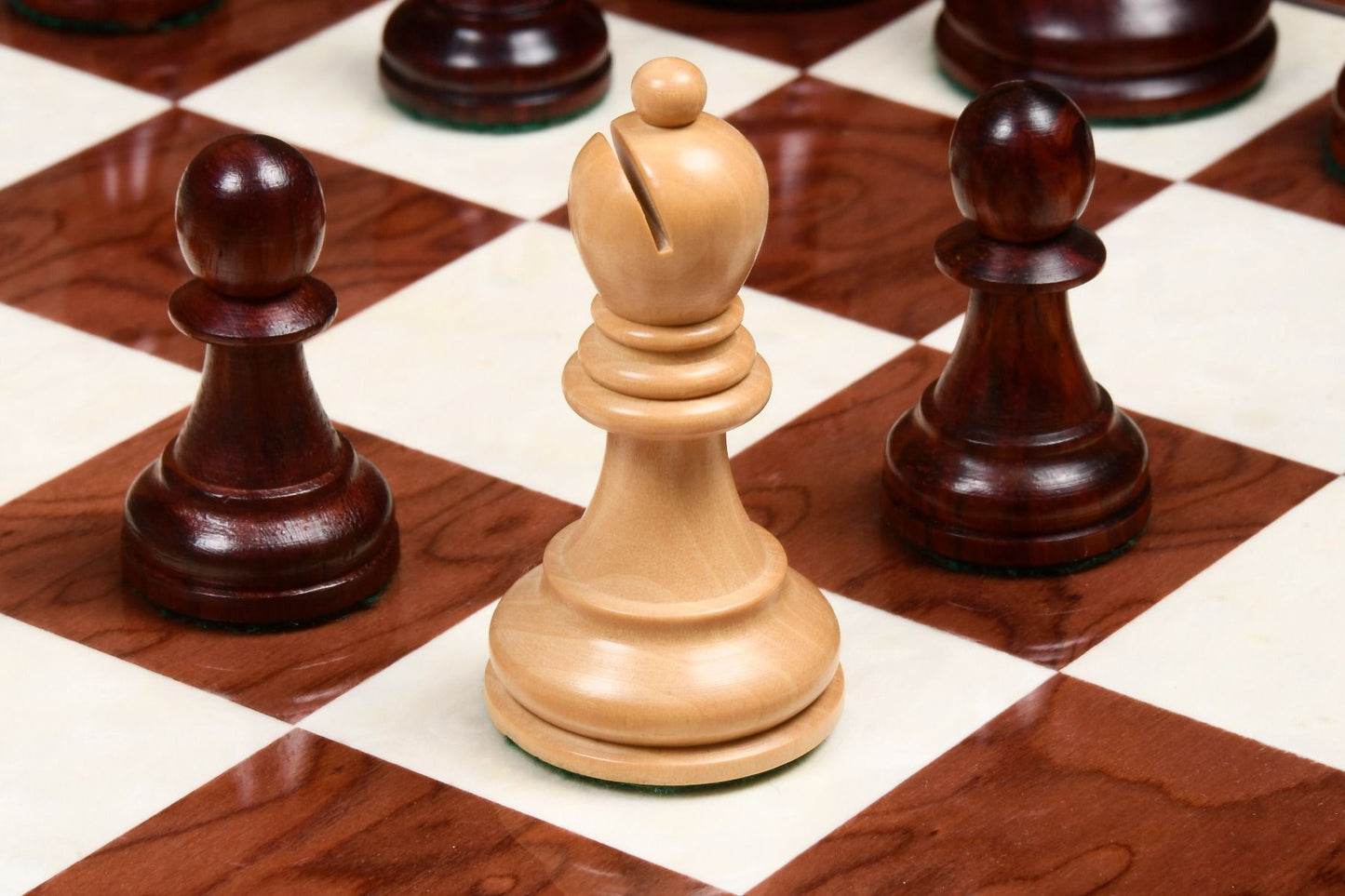 Combo of 1972 Reproduced Fischer-Spassky Staunton Pattern Chess Pieces V2.0 in Bud Rosewood & Boxwood - 3.75" King with Chess Board