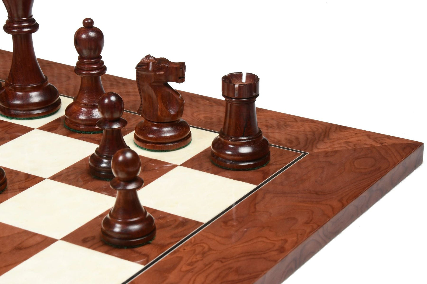 Combo of 1972 Reproduced Fischer-Spassky Staunton Pattern Chess Pieces V2.0 in Bud Rosewood & Boxwood - 3.75" King with Chess Board