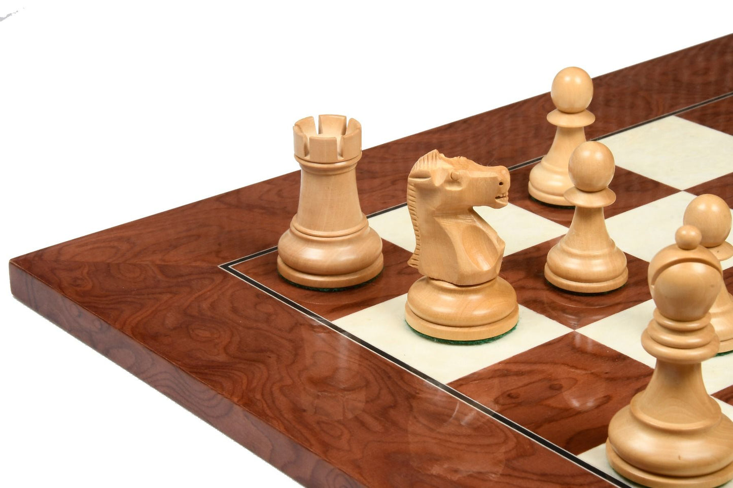 Combo of 1972 Reproduced Fischer-Spassky Staunton Pattern Chess Pieces V2.0 in Bud Rosewood & Boxwood - 3.75" King with Chess Board