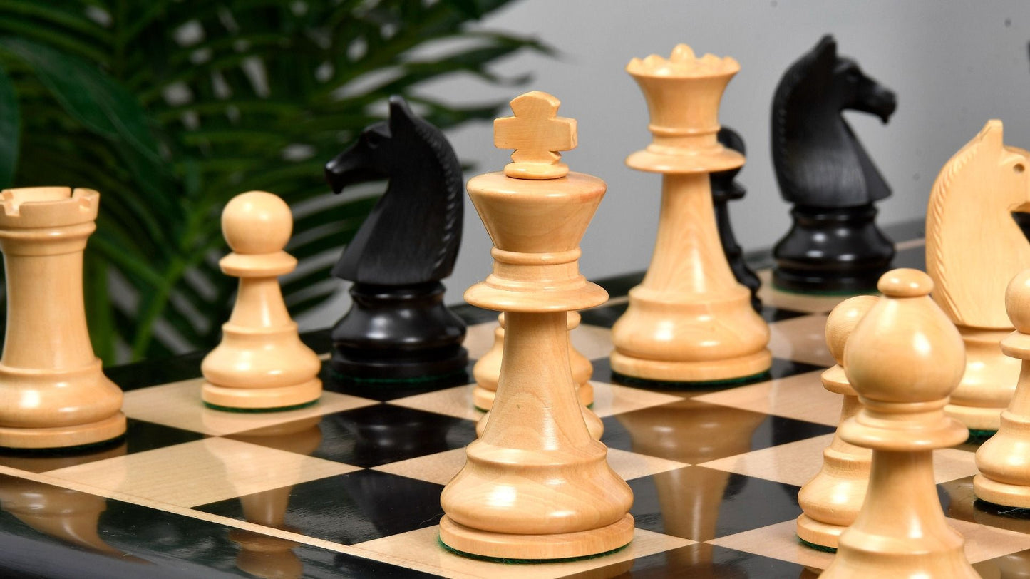 Combo of Reproduced 90s French Chavet Championship Tournament Chess Pieces V2.0 in Ebonized / Box Wood - 3.6" King with Wooden Chess Board