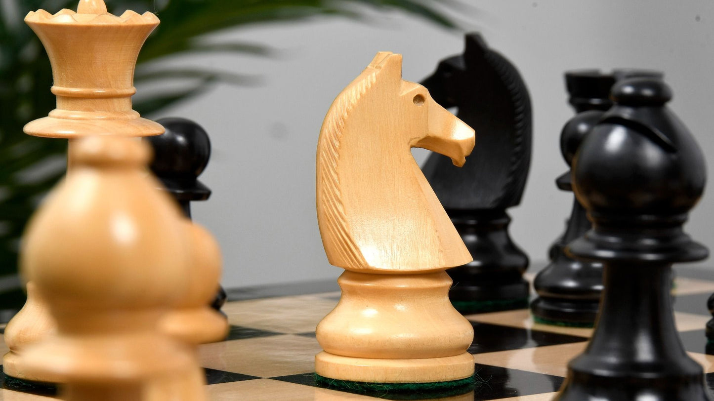 Combo of Reproduced 90s French Chavet Championship Tournament Chess Pieces V2.0 in Ebonized / Box Wood - 3.6" King with Wooden Chess Board