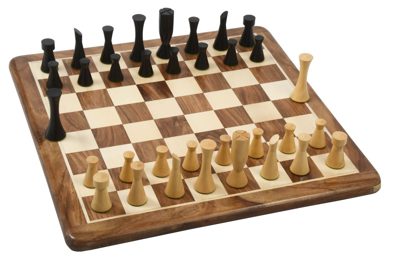 Combo of Minimalist Series Midnight Contemporary Chess Pieces in Ebonized Boxwood & Box Wood - 3.5" King with 19" Wooden Chess Board