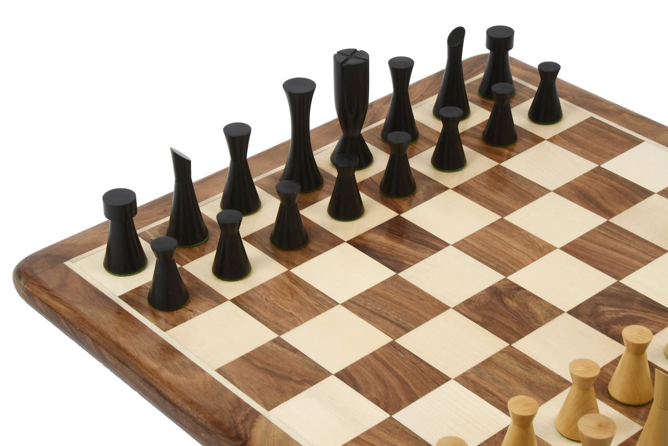 Combo of Minimalist Series Midnight Contemporary Chess Pieces in Ebonized Boxwood & Box Wood - 3.5" King with 19" Wooden Chess Board