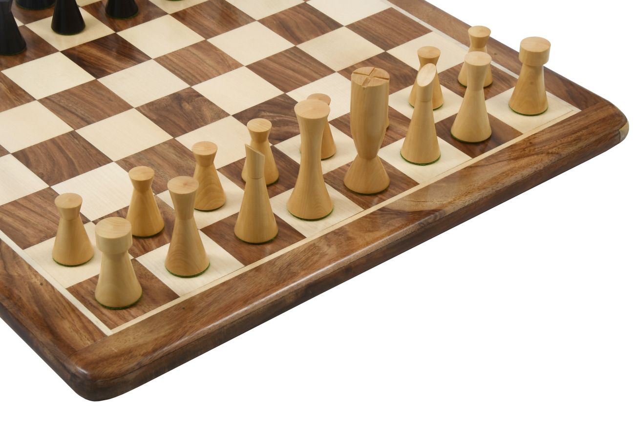 Combo of Minimalist Series Midnight Contemporary Chess Pieces in Ebonized Boxwood & Box Wood - 3.5" King with 19" Wooden Chess Board