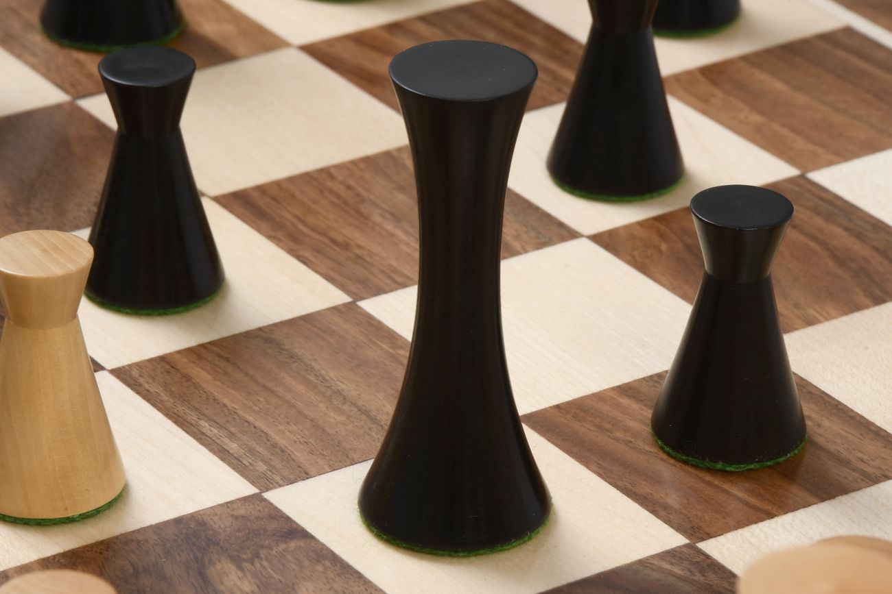 Combo of Minimalist Series Midnight Contemporary Chess Pieces in Ebonized Boxwood & Box Wood - 3.5" King with 19" Wooden Chess Board