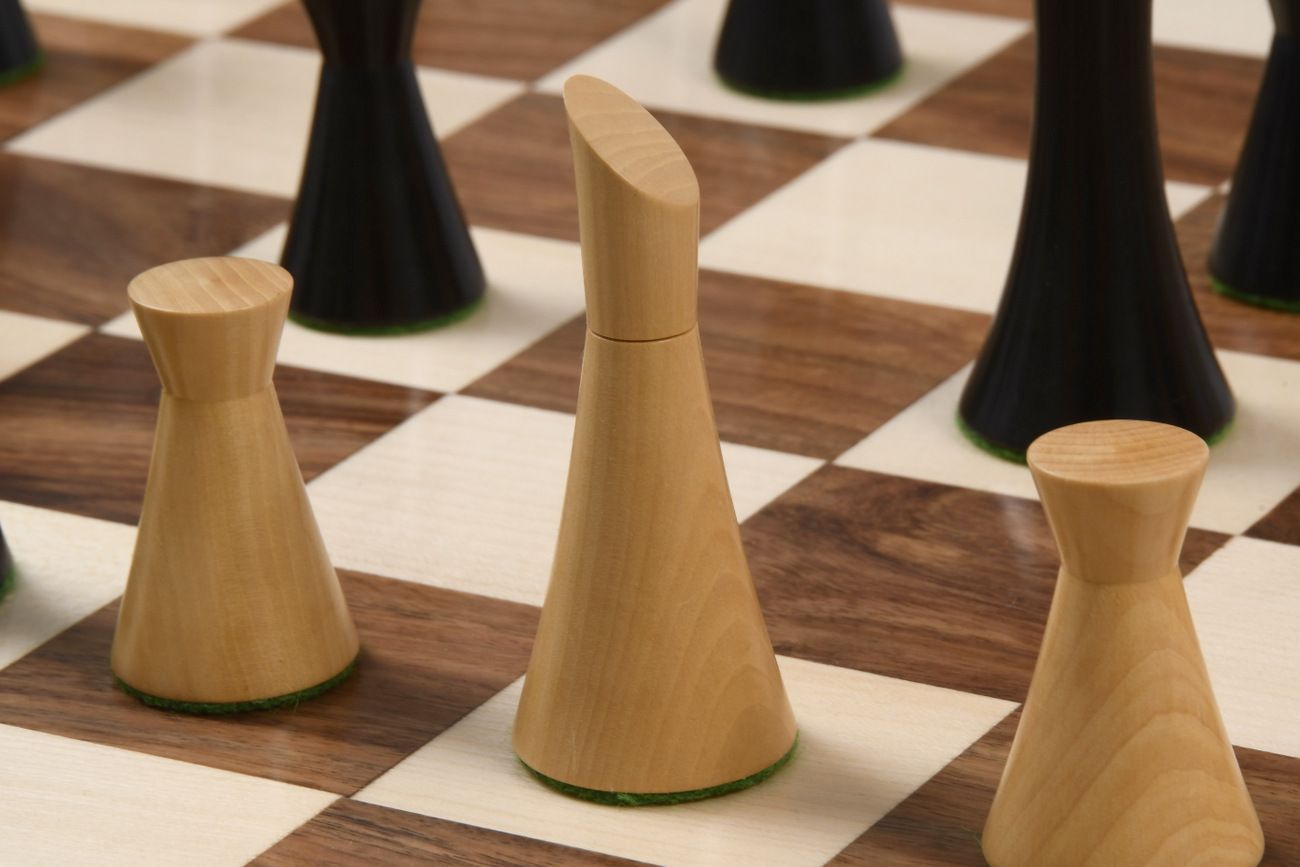 Combo of Minimalist Series Midnight Contemporary Chess Pieces in Ebonized Boxwood & Box Wood - 3.5" King with 19" Wooden Chess Board