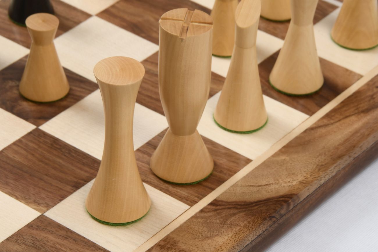 Combo of Minimalist Series Midnight Contemporary Chess Pieces in Ebonized Boxwood & Box Wood - 3.5" King with 19" Wooden Chess Board