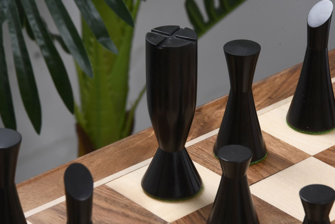 Combo of Minimalist Series Midnight Contemporary Chess Pieces in Ebonized Boxwood & Box Wood - 3.5" King with 19" Wooden Chess Board