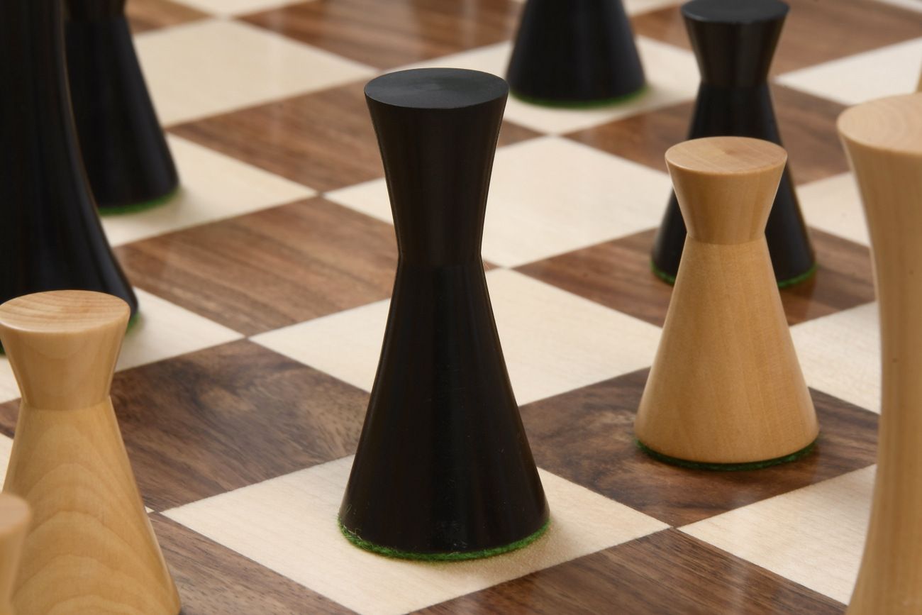 Combo of Minimalist Series Midnight Contemporary Chess Pieces in Ebonized Boxwood & Box Wood - 3.5" King with 19" Wooden Chess Board