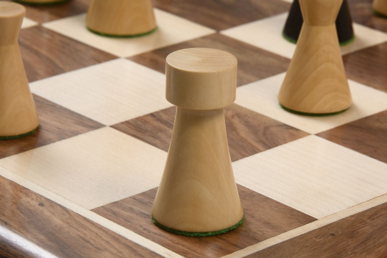 Combo of Minimalist Series Midnight Contemporary Chess Pieces in Ebonized Boxwood & Box Wood - 3.5" King with 19" Wooden Chess Board