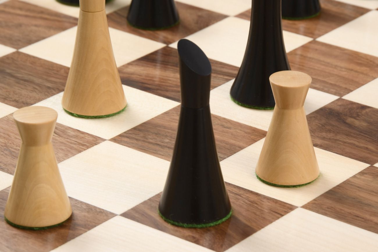 Combo of Minimalist Series Midnight Contemporary Chess Pieces in Ebonized Boxwood & Box Wood - 3.5" King with 19" Wooden Chess Board