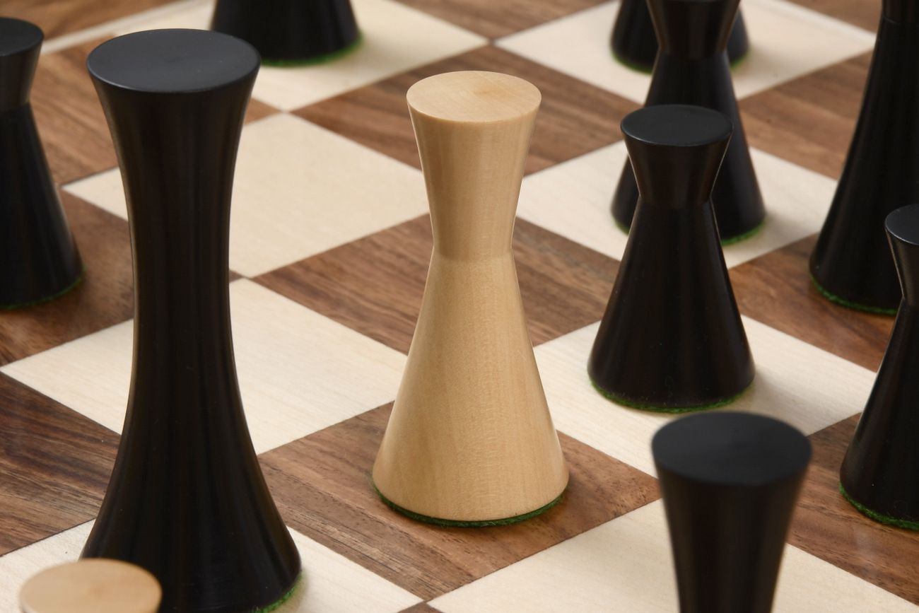 Combo of Minimalist Series Midnight Contemporary Chess Pieces in Ebonized Boxwood & Box Wood - 3.5" King with 19" Wooden Chess Board