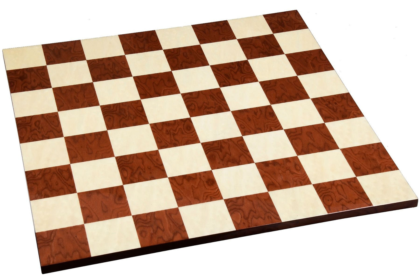 Combo of Reproduced 1849 Original Staunton Pattern Chess Pieces in Lacquer Finished Painted Crimson & Ivory White - 4.5" King with Red Ash Burl Maple Hi Gloss Finish Chess Board - 19"