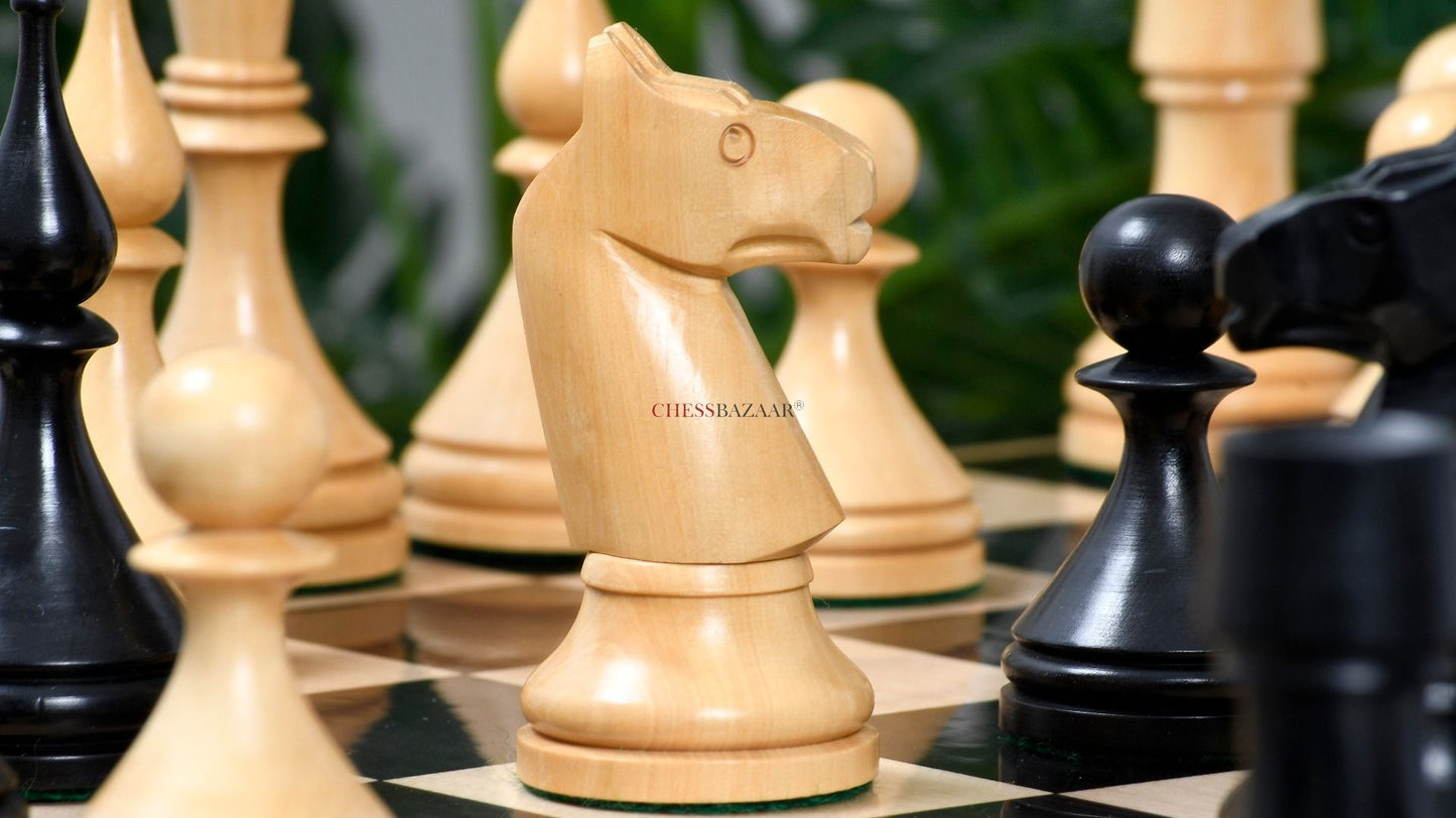 Combo of Reproduced 1961 Soviet Championship Baku Chess Pieces in Ebonized / Box wood - 4” King with Wooden Chess Board