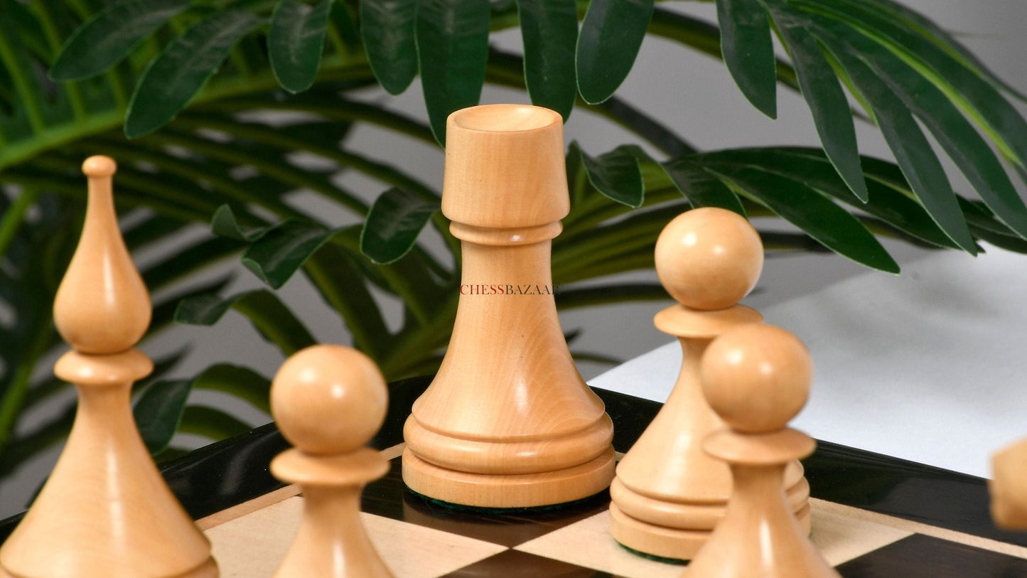 Combo of Reproduced 1961 Soviet Championship Baku Chess Pieces in Ebonized / Box wood - 4” King with Wooden Chess Board