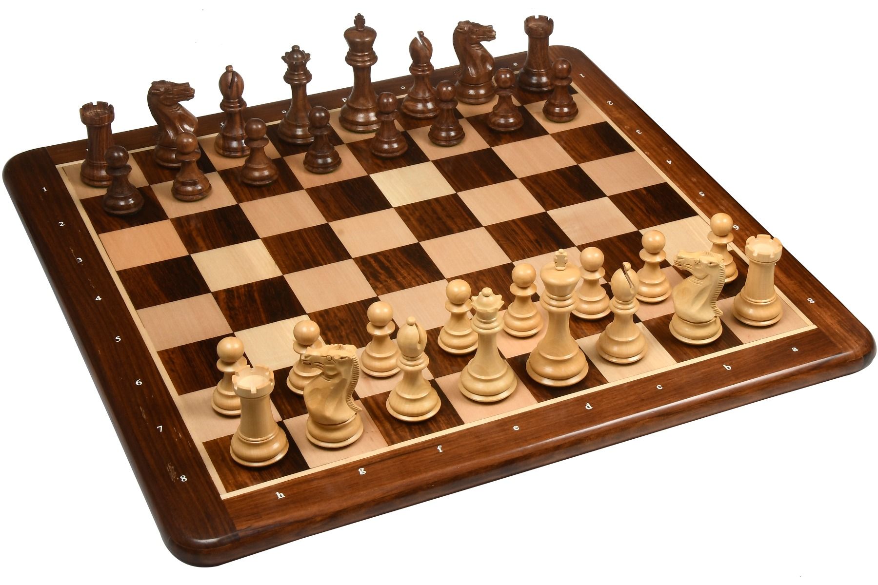 Combo Honour of Staunton HOS Series Weighted Chess Pieces in Sheesham & Natural Boxwood with 4.0" King on 21" Chess Board with Notation - 55 mm