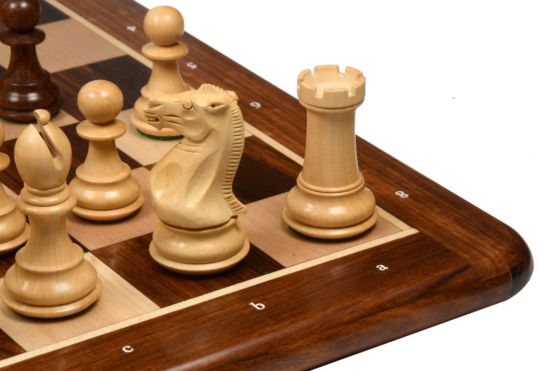 Staunton pattern chess pieces in Natural boxwood  with notations wooden chessboard