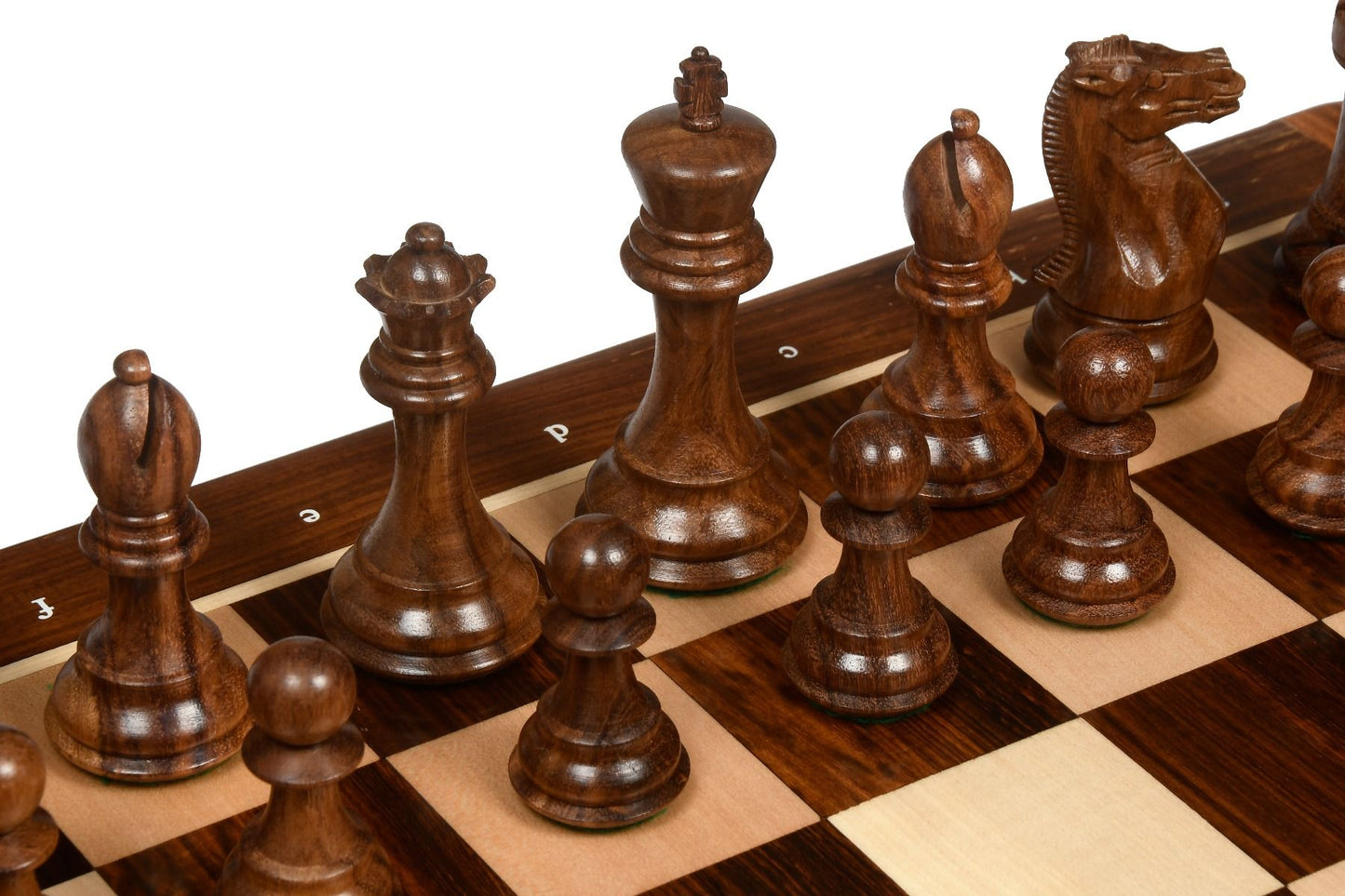 Staunton pattern chess pieces in Sheesham  with notations wooden chessboard king 4.0 inches
