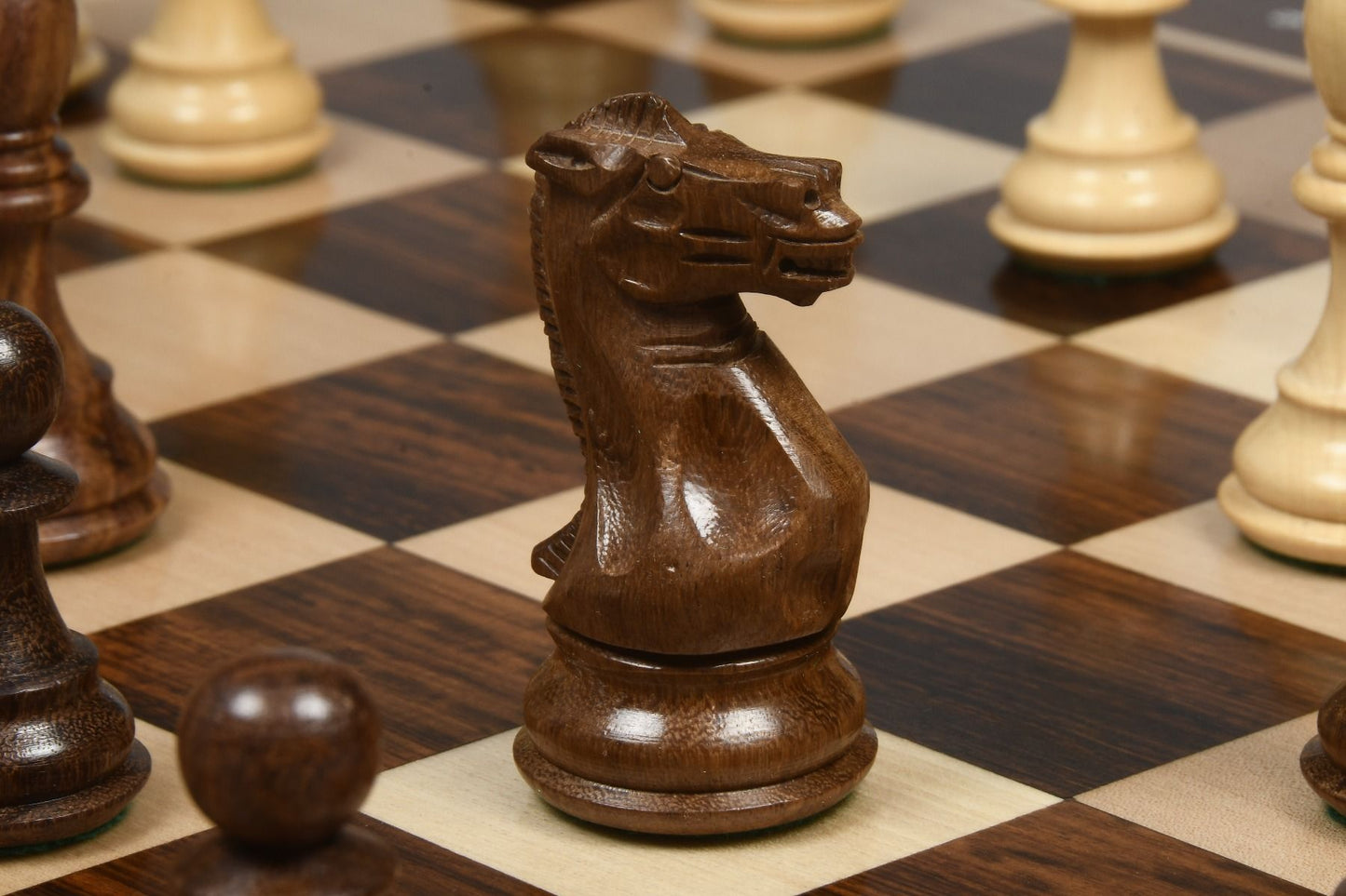 Staunton pattern Knight chess pieces in Sheesham