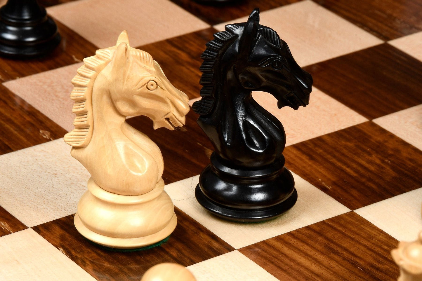 The Derby Knight Pattern Chessmen in Ebonized Boxwood with Board - 4.1" King