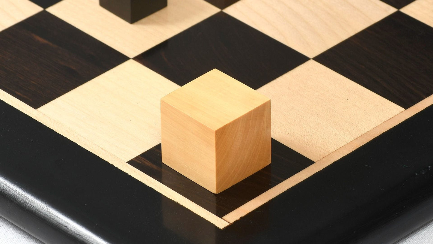 Combo of Reproduced 1924 Bauhaus Geometrical Abstract Chessmen in Ebonized Boxwood - 1.9" King with Wooden Chess Board