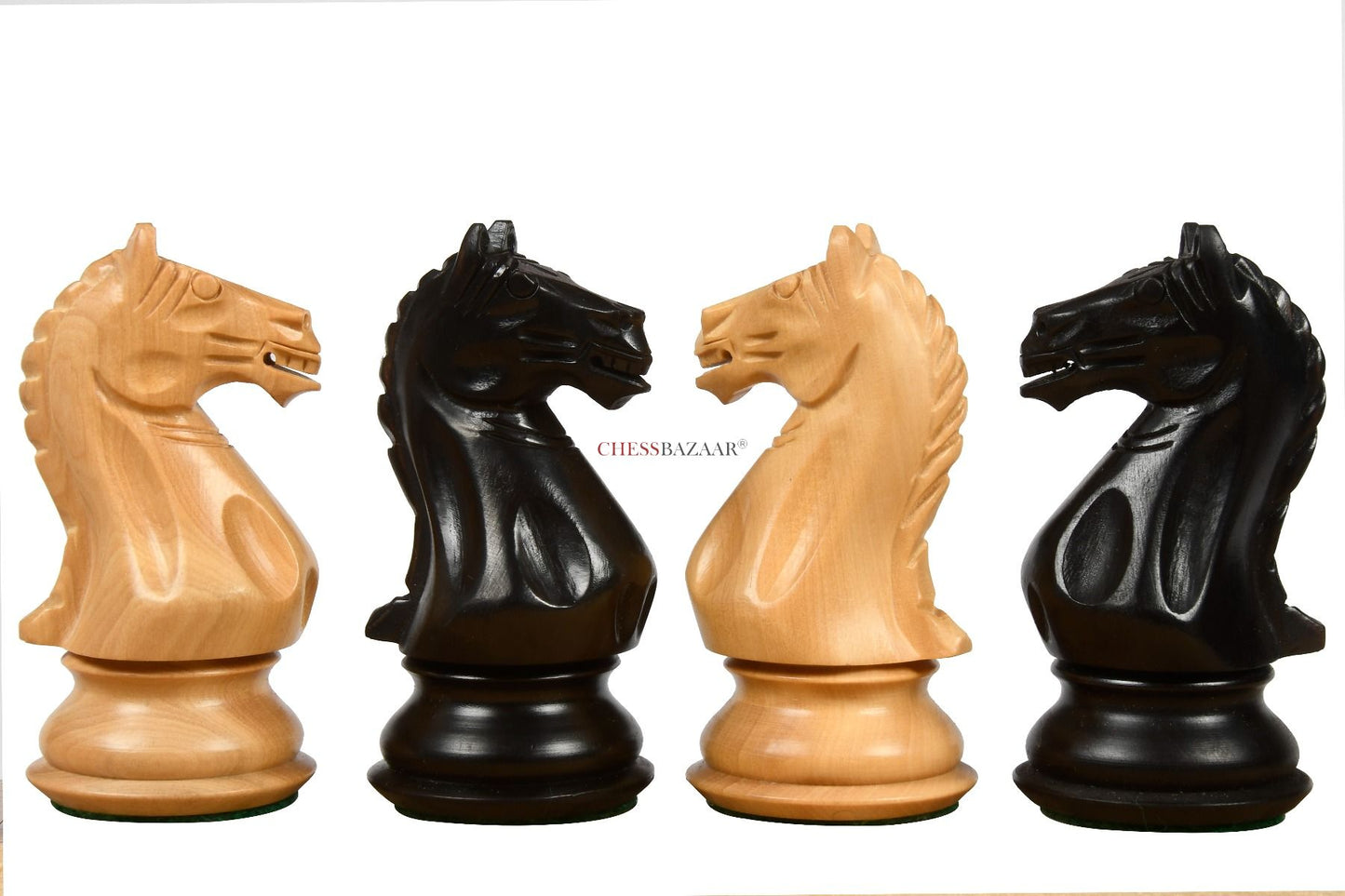Combo of The Fierce Knight Staunton Wooden Chess Pieces in Ebonized Boxwood & Box Wood - 4.0" King with Storage Box and Wooden Chess Board - 21"