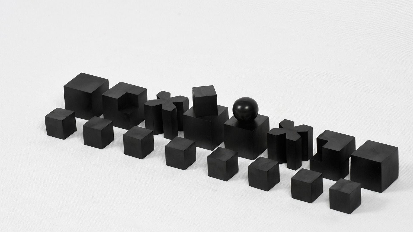 Combo of Reproduced 1924 Bauhaus Geometrical Abstract Chessmen in Ebonized Boxwood - 1.9" King with Wooden Chess Board