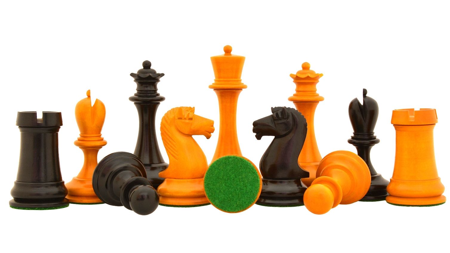 Reproduced Antique Circa 1895 Ayres English Made Club Chess Pieces in Ebony  / Antiqued Box Wood - 4.3 King