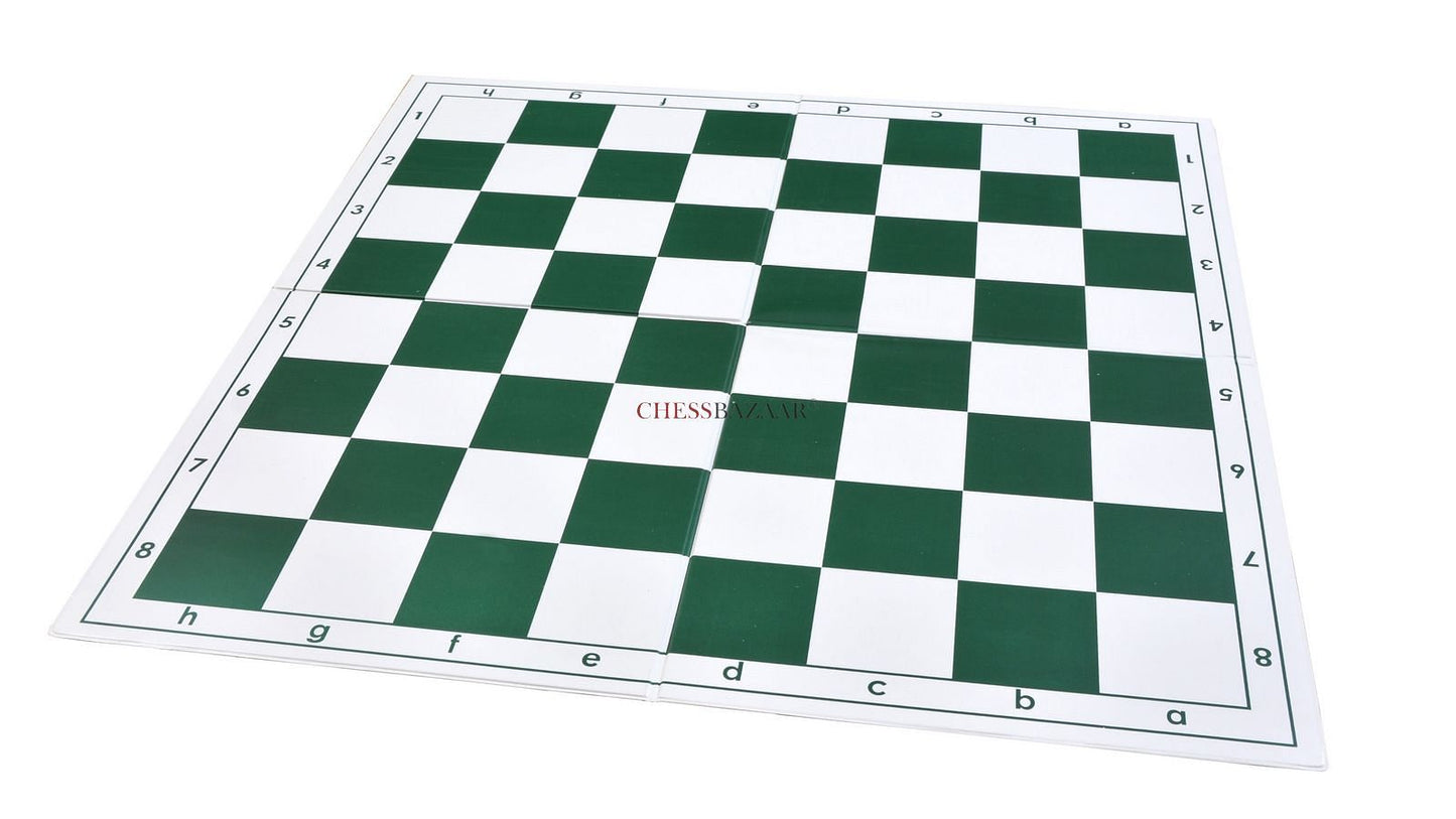 Double Folding Tournament PVC Chess Board with Algebraic Notation in Green & White Color 20" - 55 mm