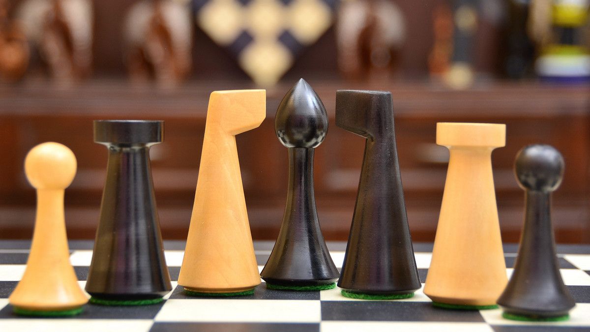 Combo of Minimalist Hermann Ohme Chess Set in Dyed Boxwood & Box Wood & Black Anigre Maple Wooden Chess Board - 3.75" King