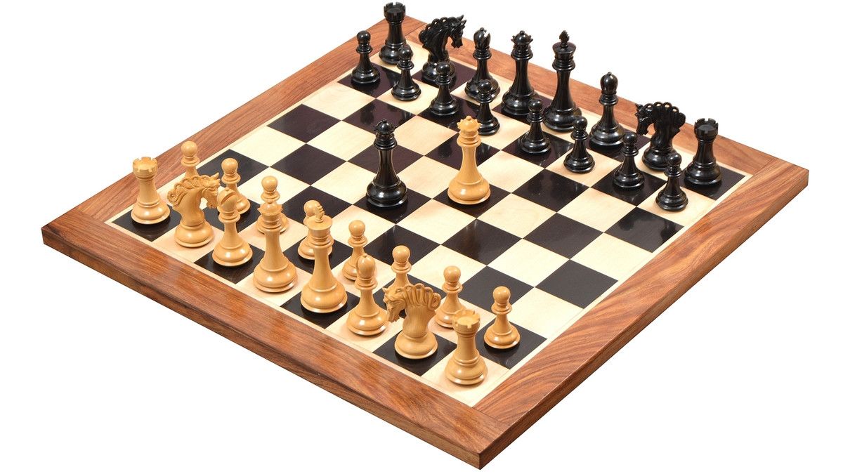 Combo of Pegasus Series Artisan Staunton Chess Set ver 2.0 in Ebony / Boxwood - 4.6" King & Wooden Chess Board Ebony Sheesham Wood 23" - 60 mm