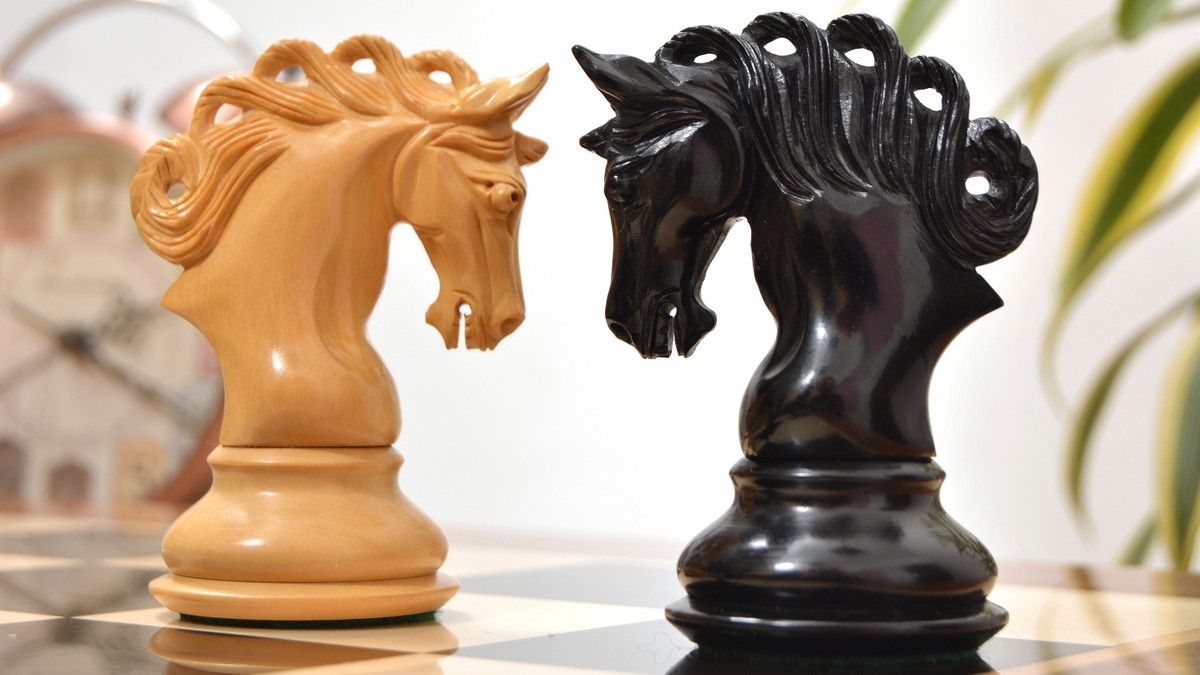 Combo of Pegasus Series Artisan Staunton Chess Set ver 2.0 in Ebony / Boxwood - 4.6" King & Wooden Chess Board Ebony Sheesham Wood 23" - 60 mm