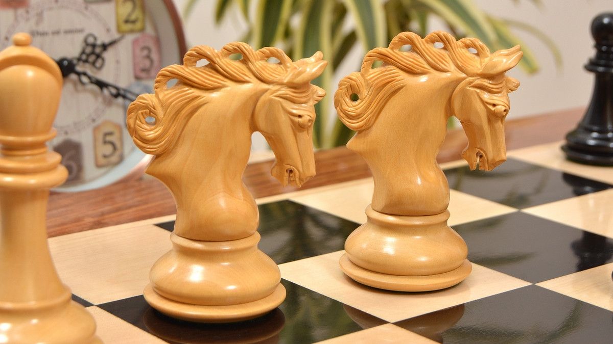 Combo of Pegasus Series Artisan Staunton Chess Set ver 2.0 in Ebony / Boxwood - 4.6" King & Wooden Chess Board Ebony Sheesham Wood 23" - 60 mm