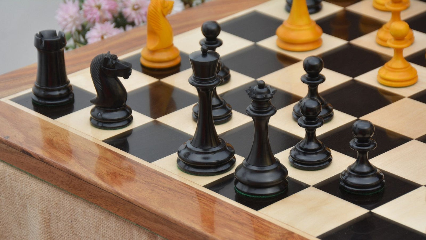 Repro B & Co 1860s Antique Chess Pieces in Ebony / Antiqued Boxwood - 4" King with Board