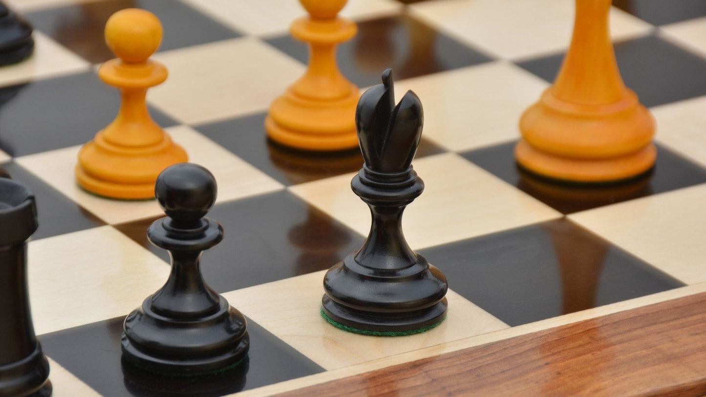 Repro B & Co 1860s Antique Chess Pieces in Ebony / Antiqued Boxwood - 4" King with Board