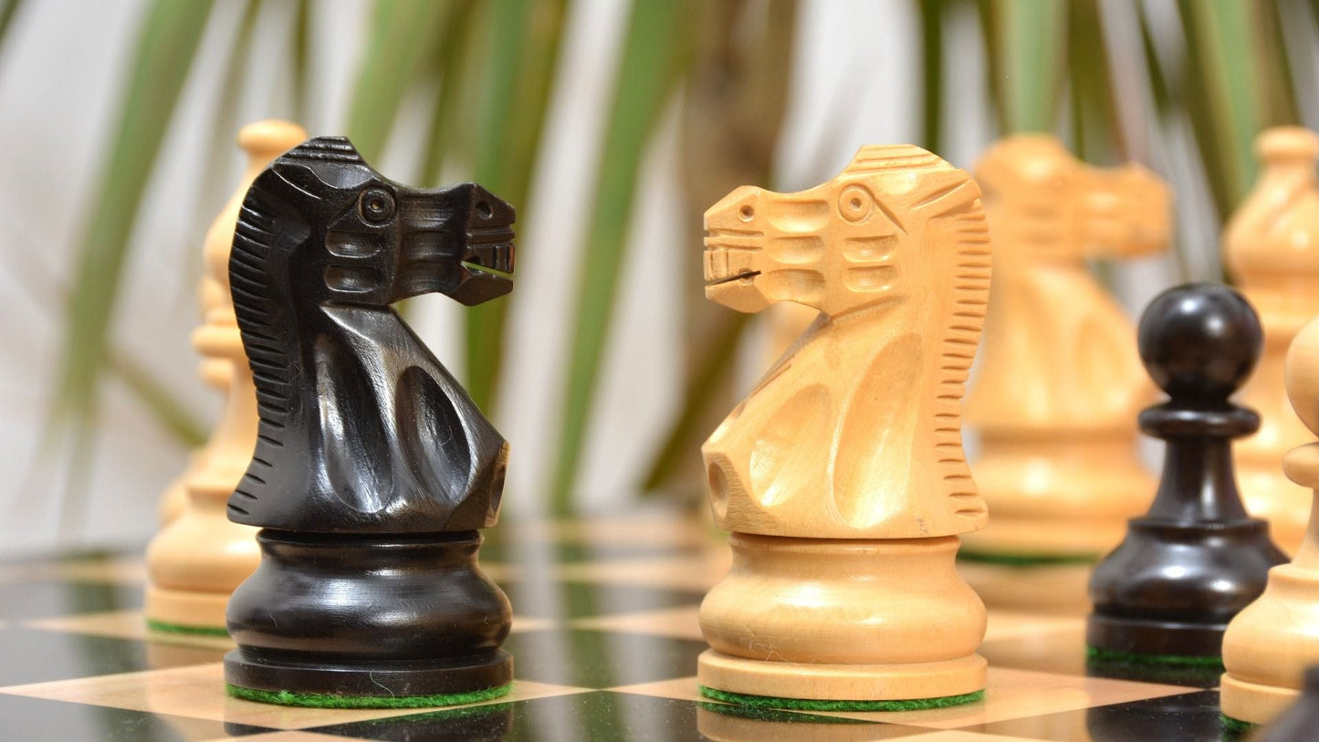 The Smokey Staunton Chess Pieces in Ebonized/Boxwood- 3.8" King with Board