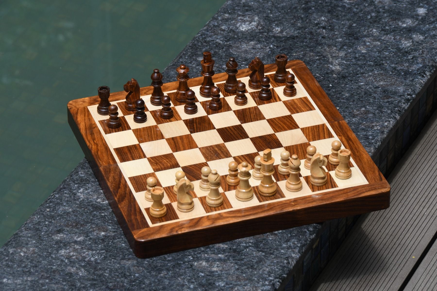 12" portable Magnetic Lacquer Chess Set In Sheesham & Maple