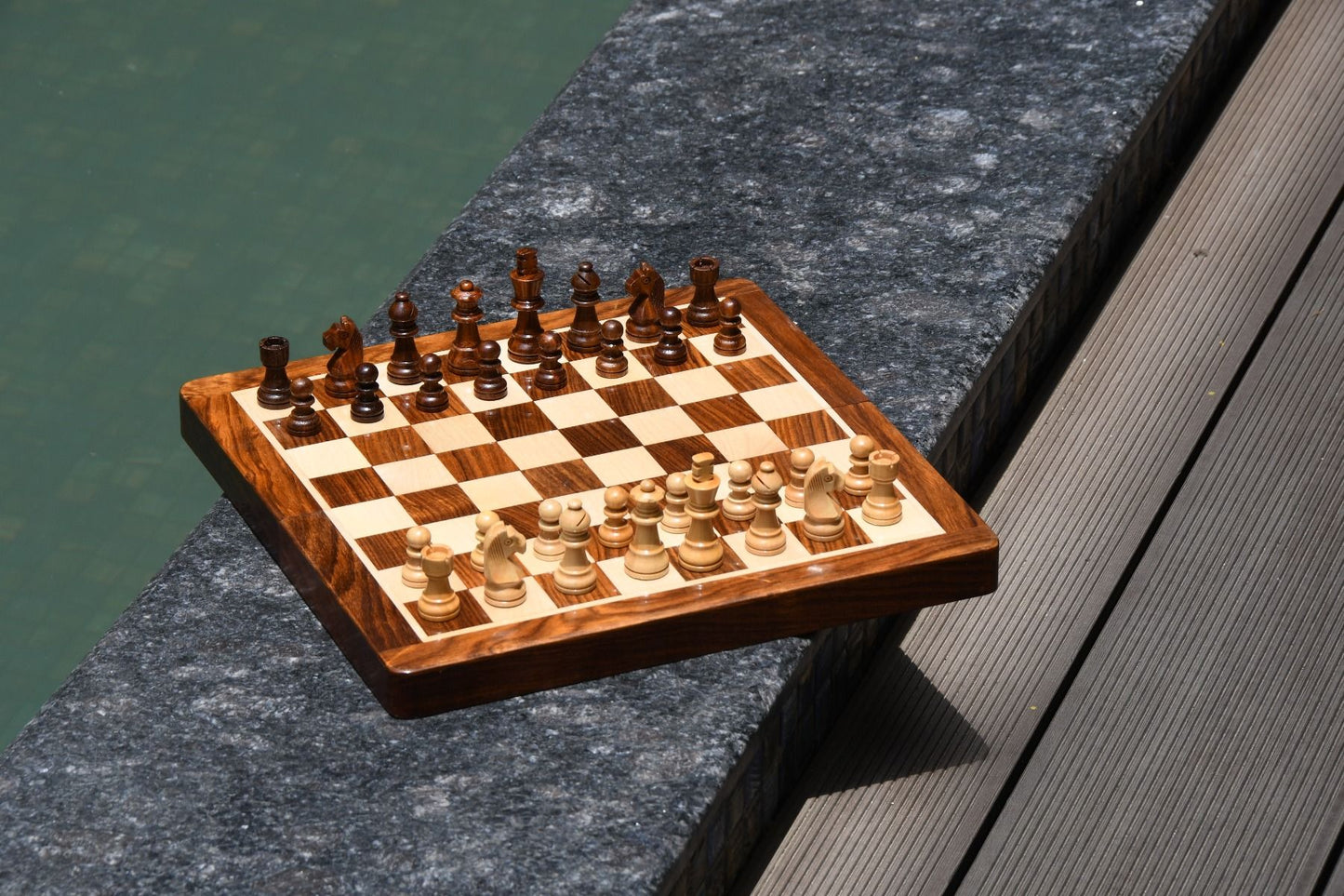 12" portable travel chess set in Sheesham & Maple