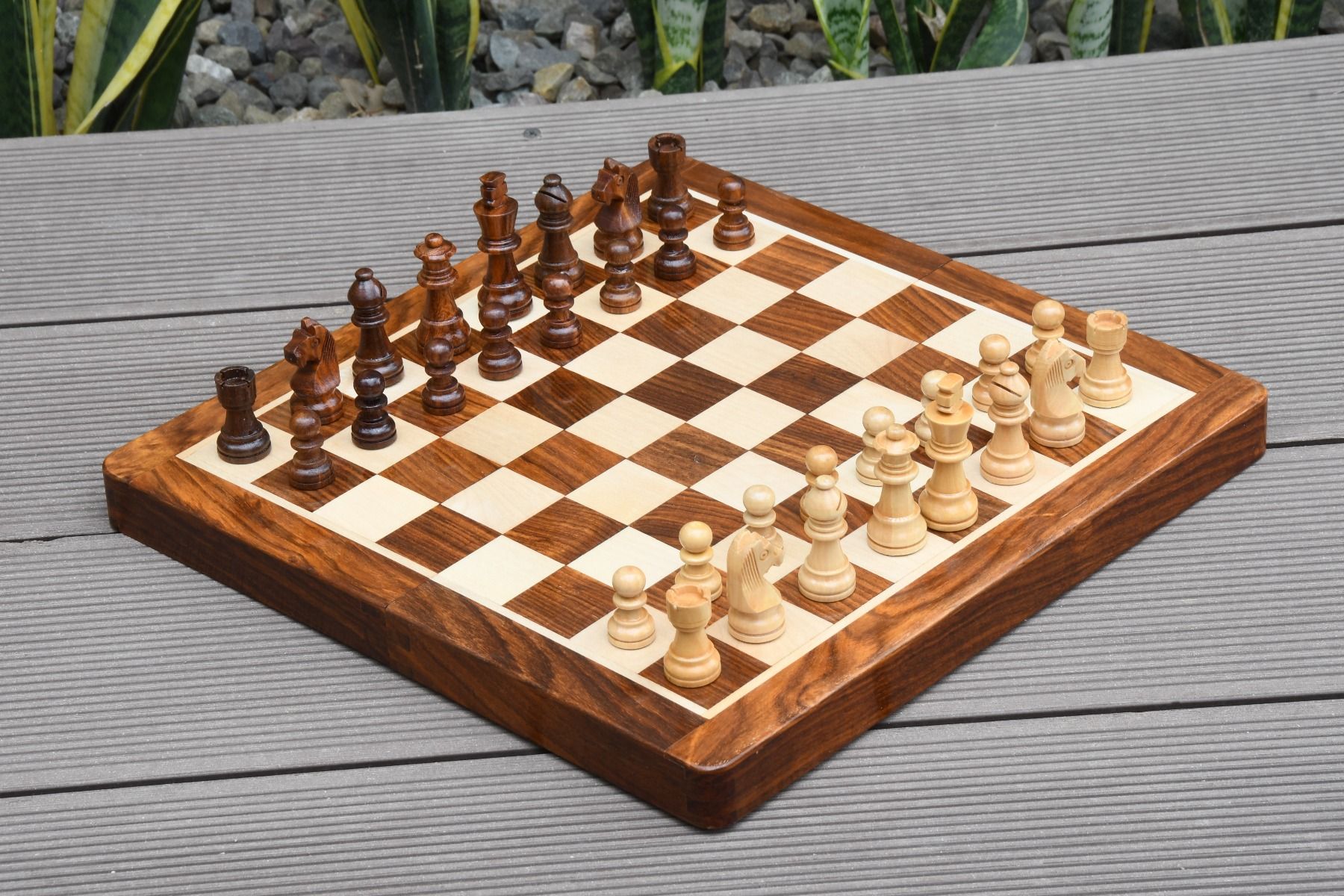 12" portable magnetic chess set in Sheesham & Maple